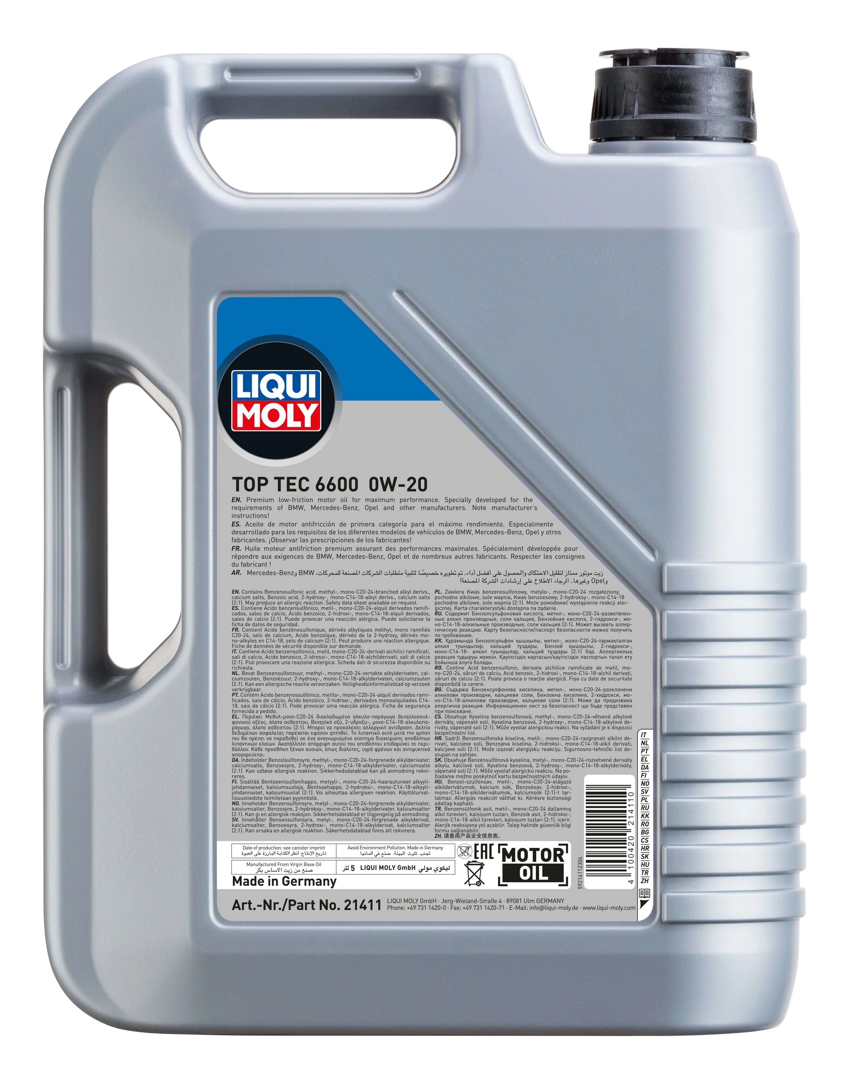 Liqui Moly Top Tec 6600 0W-20 Engine Oil 5L Full Synthetic - Image 2